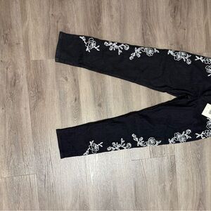 Black Pants with White Floral Embroidery
